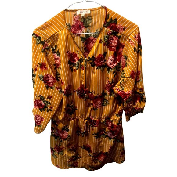 Stella Tweed Womens XL Goldenrod Yellow & Burgundy Pink Floral Dress - Picture 1 of 5